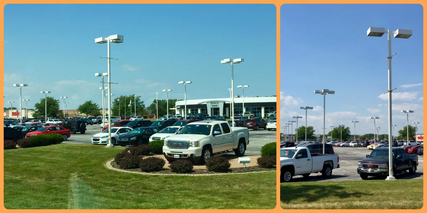 Car dealership parking lot lights